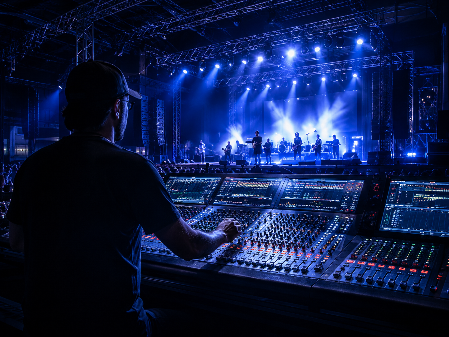 Sound engineer at mixing console